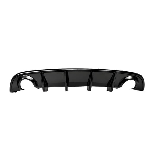 Rear bumper diffuser, glossy black with four center fins and round exhaust openings
