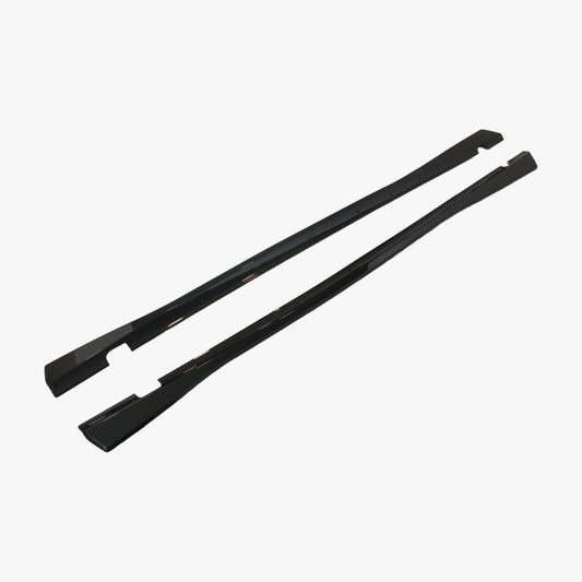 Black side skirt extensions for Dodge Challenger, two long panels with cutouts