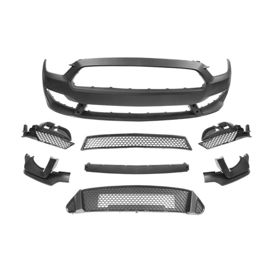 Front bumper conversion kit components with mesh grilles, dark gray/black finish