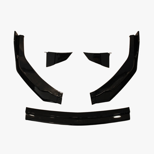 Set of black front lip splitter pieces with curved wing sections