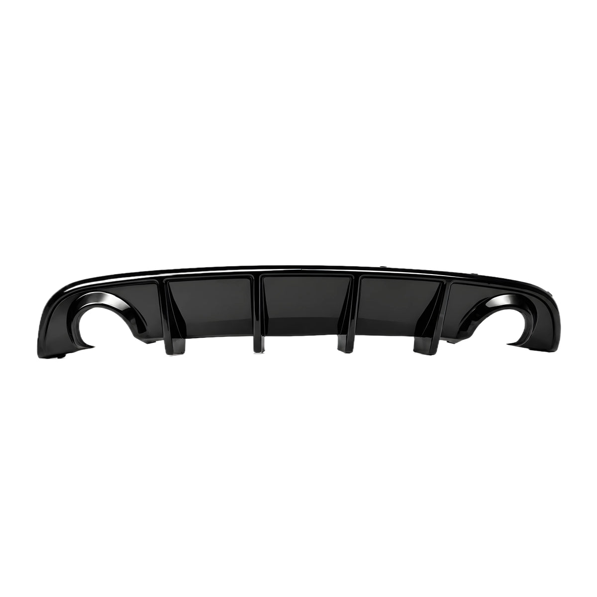 Rear bumper diffuser, glossy black with four center fins and round exhaust openings