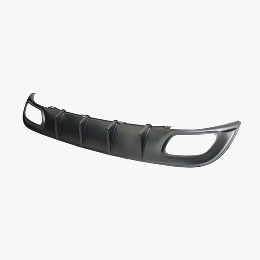 Rear bumper diffuser, dark gray with two oval cutouts and vertical fins