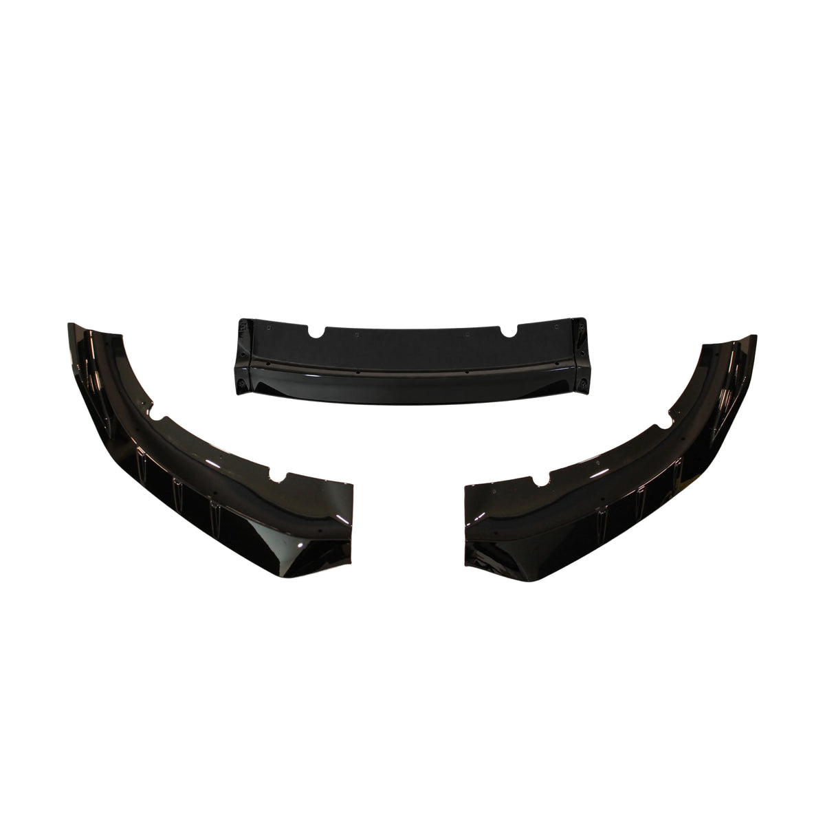 Set of black SRT-style front lip spoiler segments with mounting holes