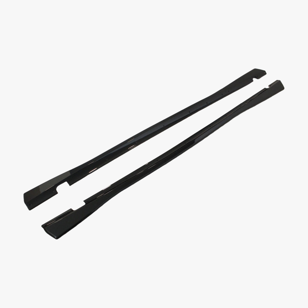 Black side skirt extensions for Dodge Challenger, two long panels with cutouts