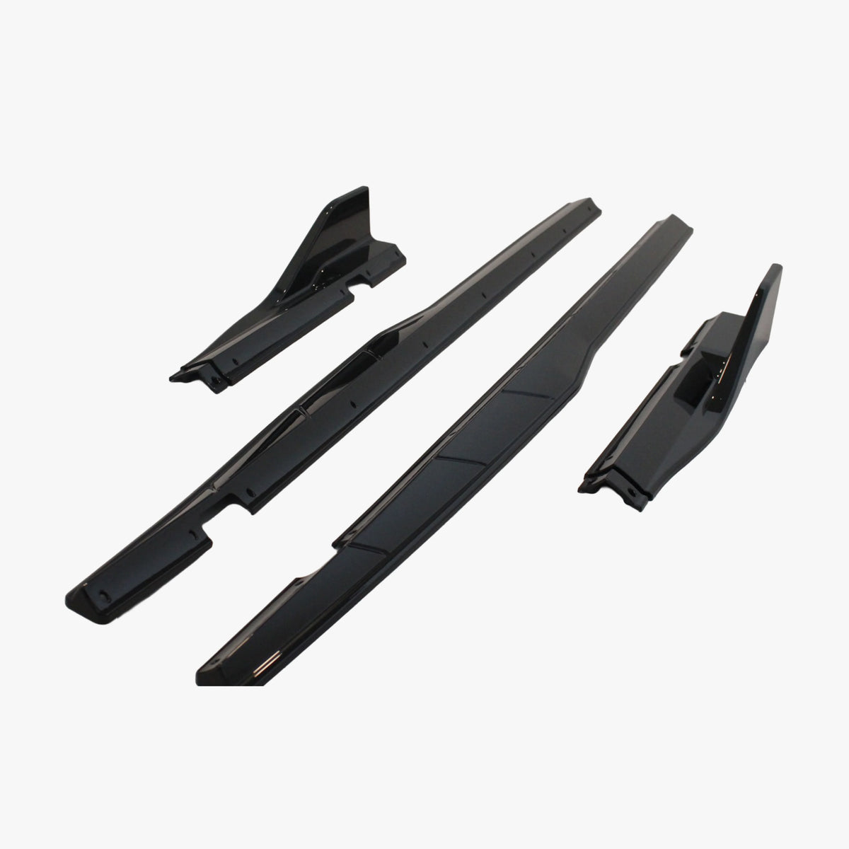 Black side skirt extension components with brackets and clips, set view