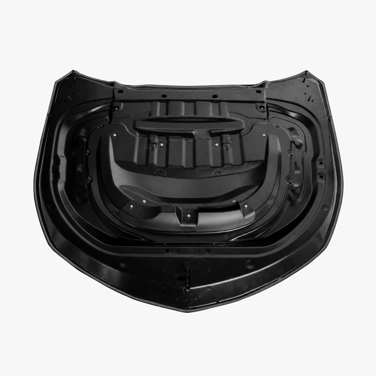 Underside of front air-vent hood cover in matte black with mounting brackets