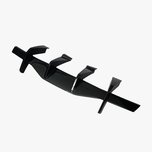Matte black rear diffuser lip add-on with four fin mounts and central channel
