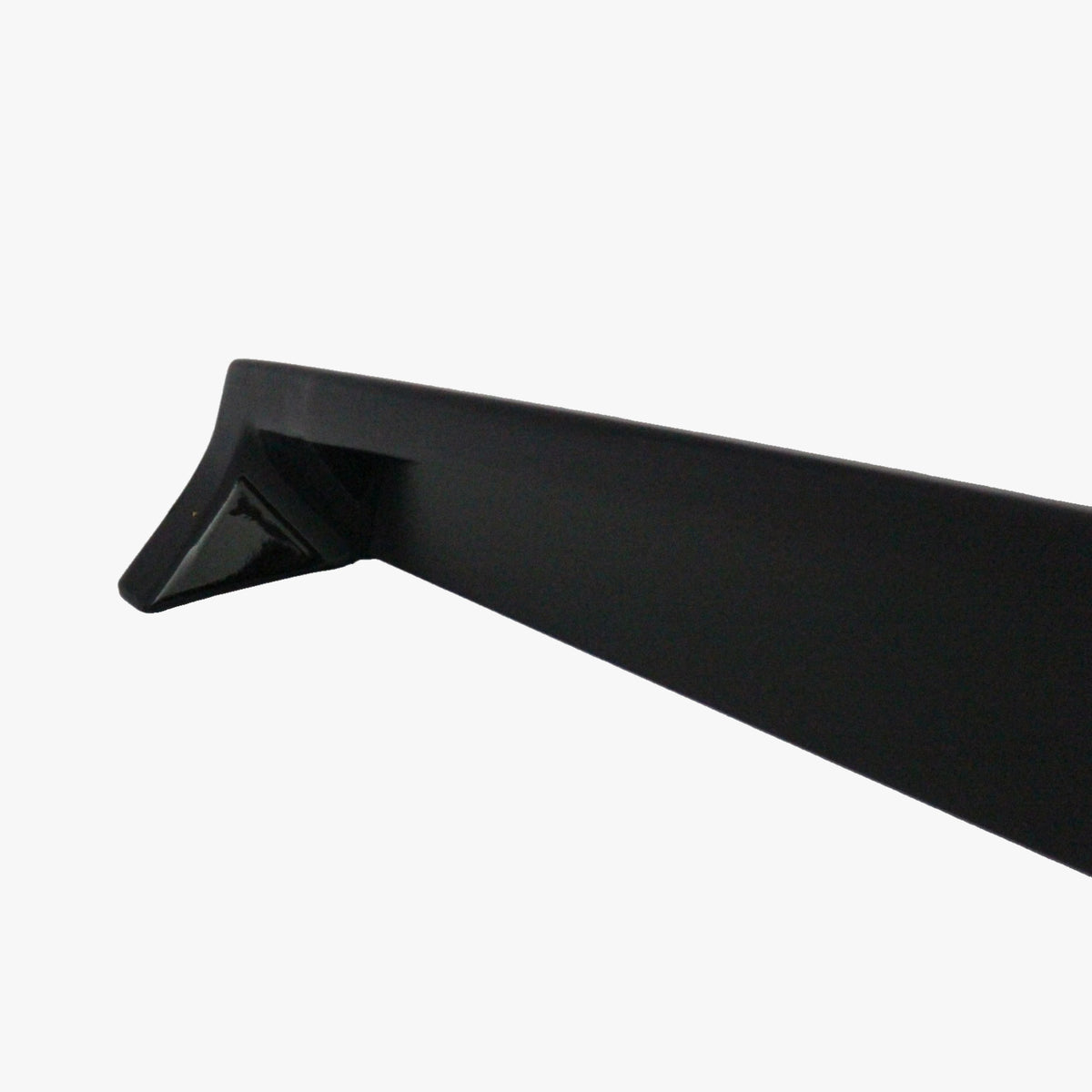 Black low profile rear spoiler with side mounting tab and extended lip