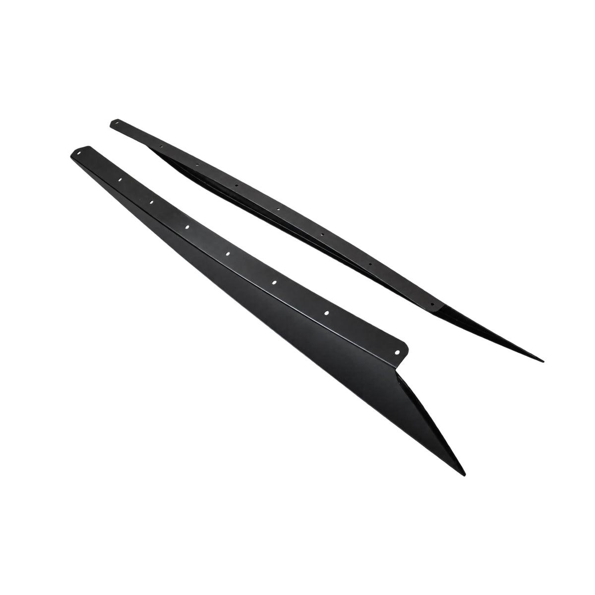 Black Z51-style side skirts with long angular shape and mounting holes