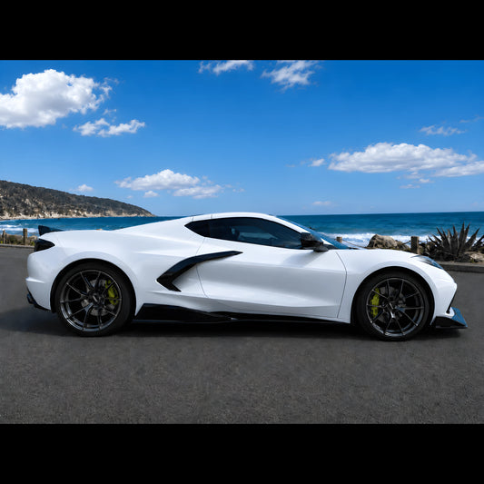 Corvette C8 Stingray 5VM side skirts, black add-on aero kit along lower doors