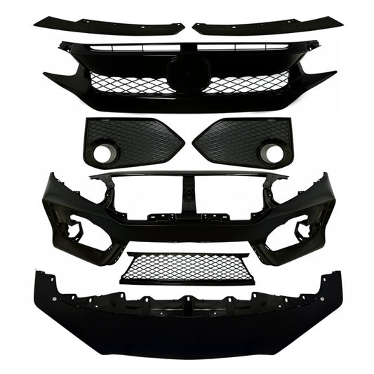 Honda Civic Type R style bumper kit parts: grille, mesh inserts, side vents