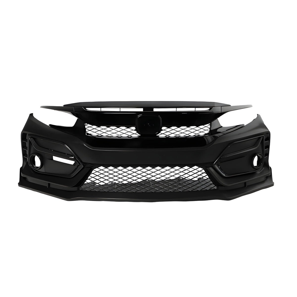 Front bumper conversion kit for Honda Civic Type R with mesh grille, black finish