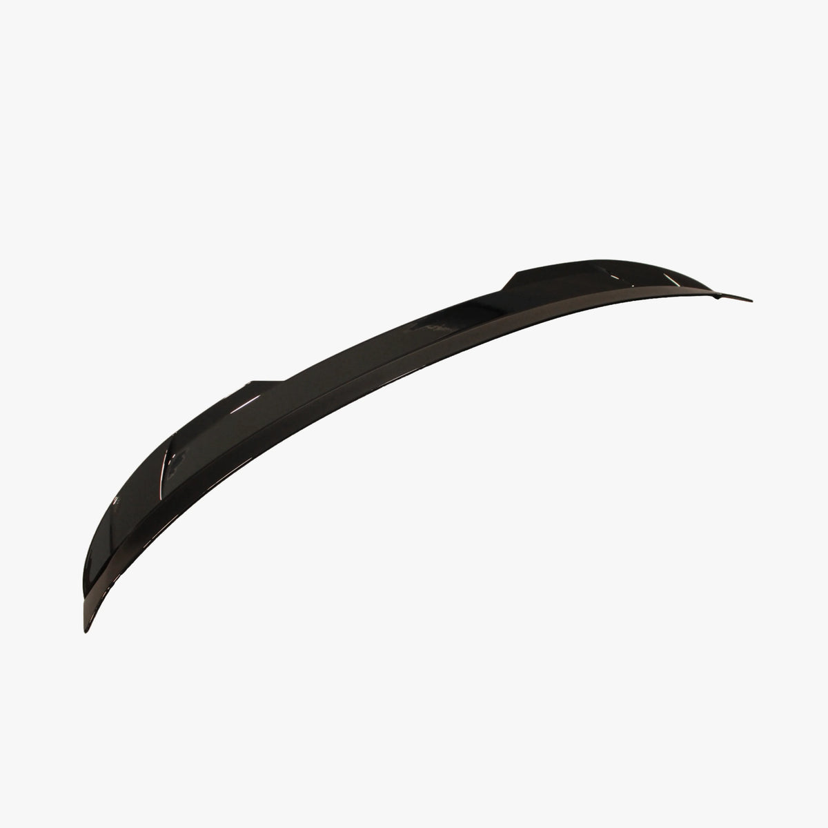Glossy black rear trunk wing spoiler, side profile view