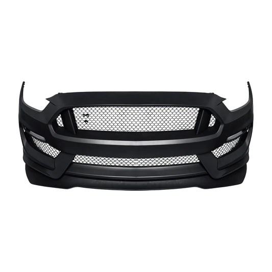 Black front bumper conversion kit with mesh grille openings and fog light cutouts