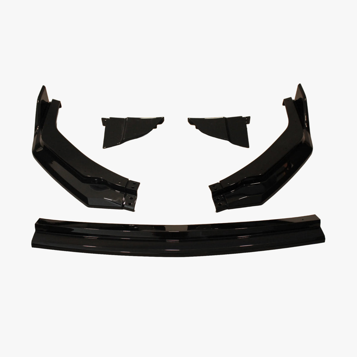 Black front lip splitter set with three curved sections and cutouts